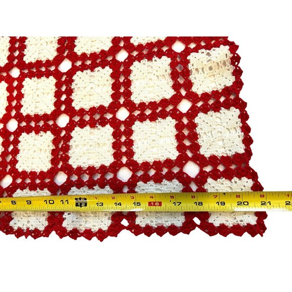 Vintage Set of 3 Crochet Granny Square Pattern Red White 3 Sizes Handmade - Picture 3 of 7